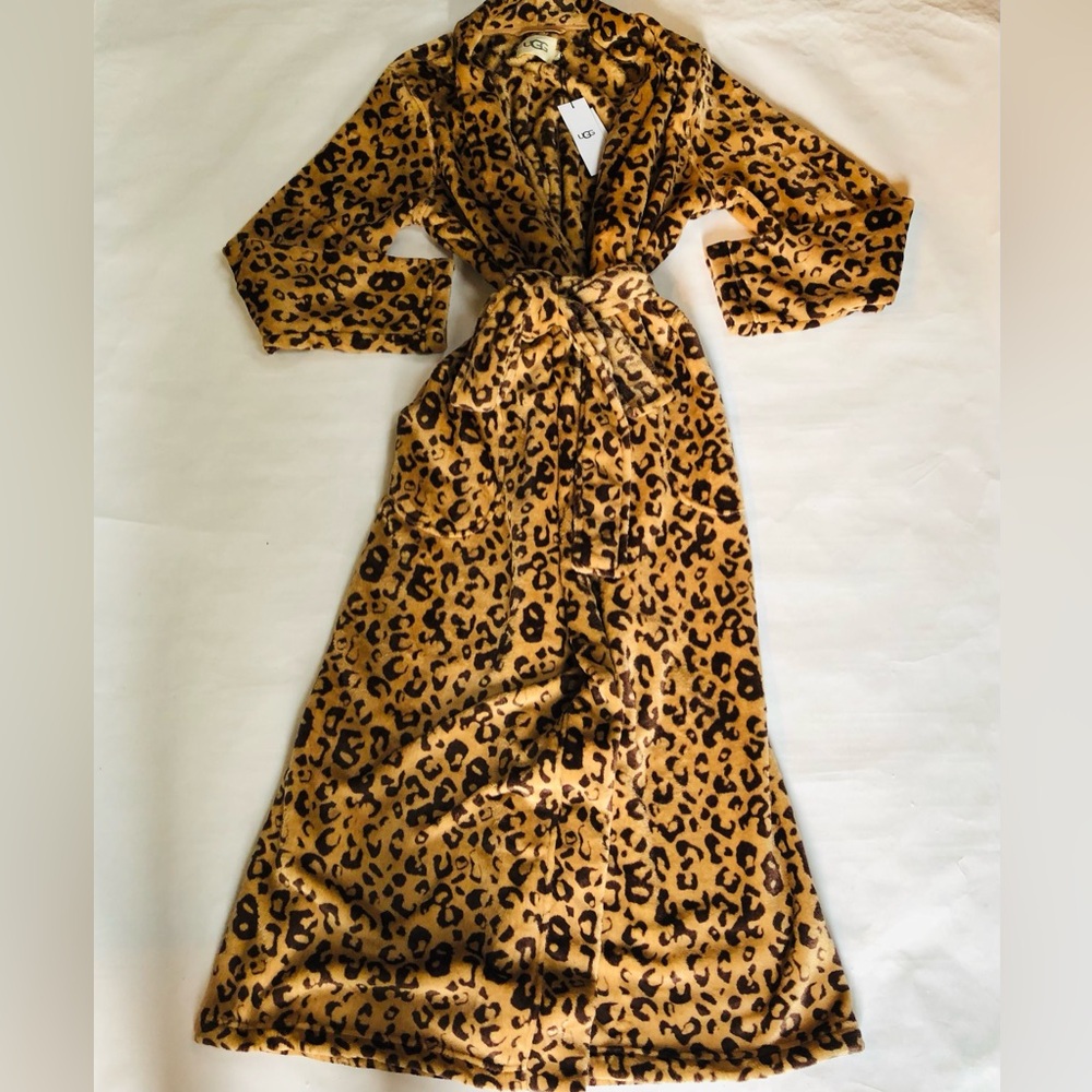 UGG Marlow Robe Leopard Print Fleece Belted Pockets Women Sz M NWT $145 - Picture 5 of 5